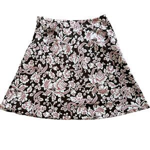 Ann Taylor Silk Blend Floral A Line Skirt Brown and Red